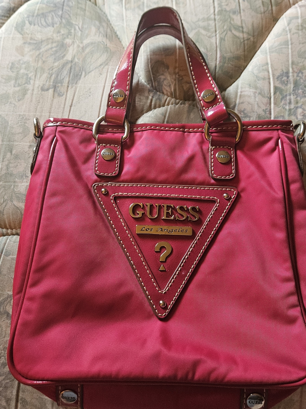GUESS Hot Pink Tote with Signature Triangle Emblem